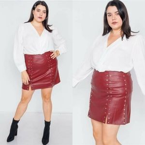 Cherry Pie Grommet Faux Leather Mini Skirt (Plus)